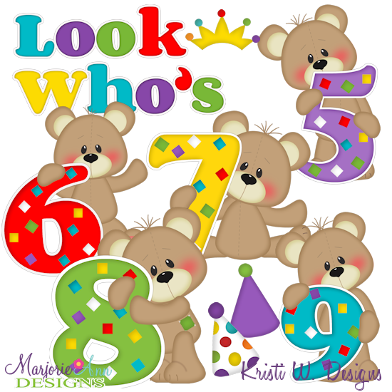 Patches The Bear Birthday Numbers 5-9 SVG Cutting Files+Clipart - Click Image to Close